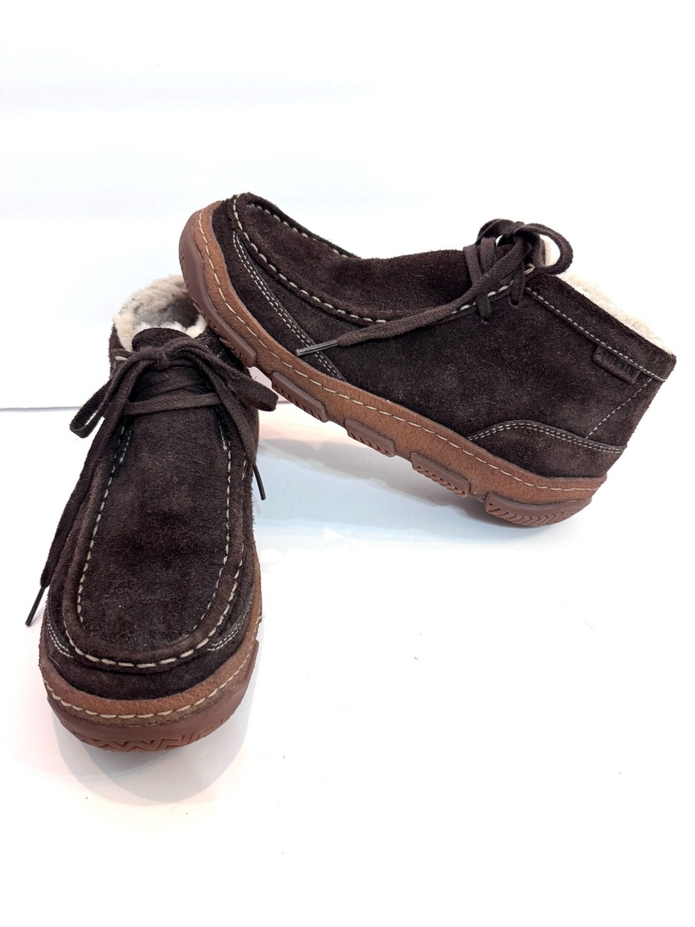 Women’s Clark’s Originals Wallace Dark Brown Suede Leather Sz 7 Fur-Lined Bootie